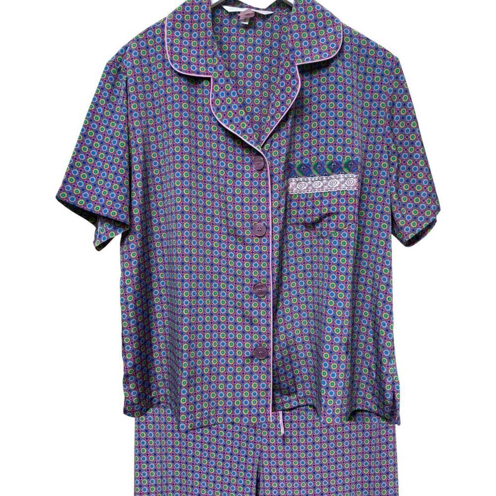 Victoria's Secret Pajamas Top & Pants Set Medium Purple Foulard Print Loungewear